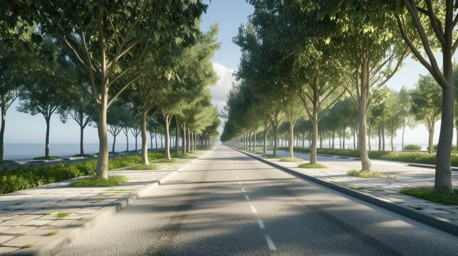 Architect designs roads There are trees on the side of the road.