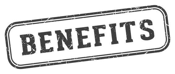 benefits stamp. benefits rectangular stamp on white background