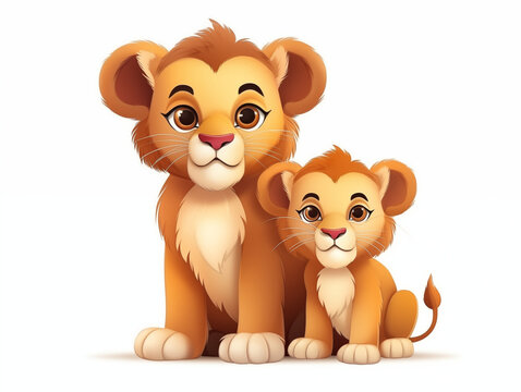 Abstract of two lion cubs, cartoon style. Use for animated movies, posters, postcards, brochures
 and wallpapers. 
