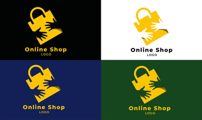 online shopping logo design concept, abstract bag with letter Hand vector logo design illustration concept