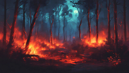 Wildfire in the forest.	