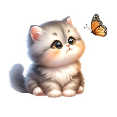 Fototapeta na wymiar Cute Chubby Cat. Watercolor Illustration Clipart.