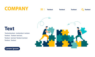 Obraz na płótnie Canvas Business concept, people connecting puzzle pieces. Symbol of teamwork, cooperation, partnership. Vector isolated background. eps 10 web banner, mobile website, Landing Page Template