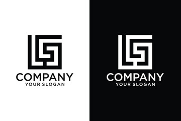 Initial Letters S and G Linked Logos. Origami Style Red and White Geometric Square Shape isolated on black Background.