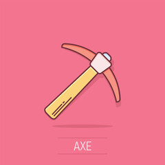 Axe icon in comic style. Lumberjack cartoon vector illustration on white isolated background. Blade splash effect business concept.