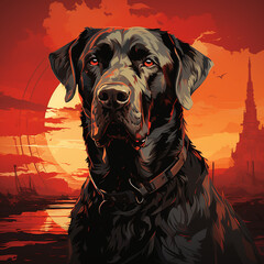 the_head_of_the_black_dog_on_a_red_background_in_the_sty