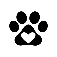 Heart with paw. Traces of dogs or cats. Vector isolated silhouette.