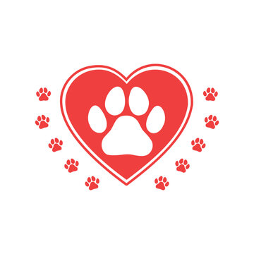 Love animals concept with heart and paw. dog or cat print. vector.