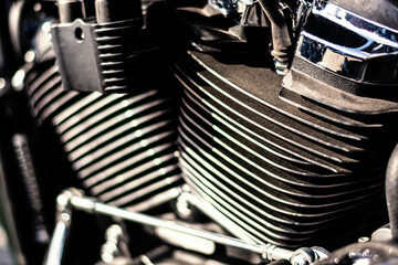 Close up detail of the engine of a vintage motorcycle - vintage filter