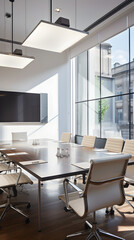 Fototapeta na wymiar Sleek Modern Meeting Room Awaiting Productive Conversations - Sunlit and Professional