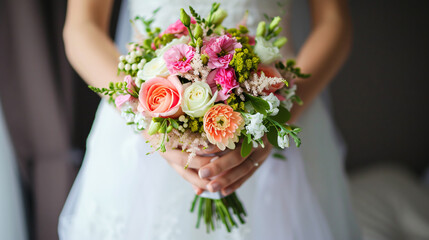 Obraz na płótnie Canvas Beautiful wedding bouquet in hands