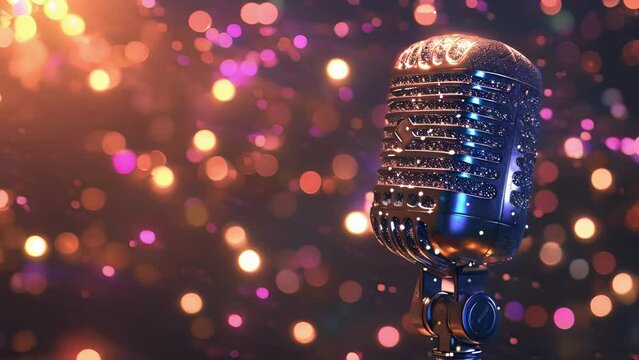 A microphone dressed up in a sparkly outfit channeling its inner diva as it dominates the stage with its powerhouse vocals.