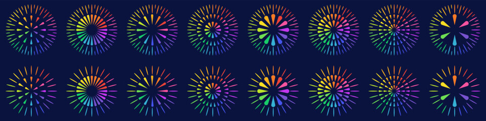 Set of creative fireworks explosion design vectors, ornament fireworks colorful design vector.