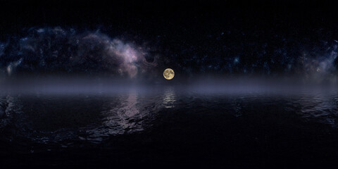 Fototapeta na wymiar ocean moon and milky way 360° vr equirectangular seascape environment 14k