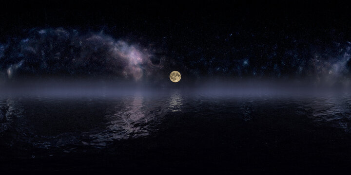 ocean moon and milky way 360&deg; vr equirectangular seascape environment 14k