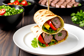 delicious grilled wrap kebab, meat kebab