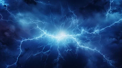 Tuinposter Vibrant blue lightning plasma: electrifying background for dynamic designs © Ashi