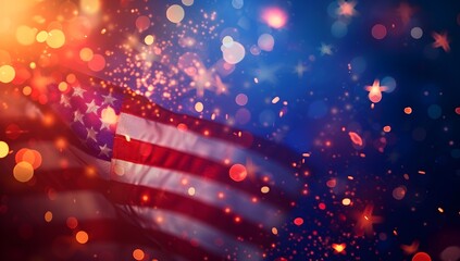 fireworks with the us flag on it is shown, in the style of detailed background elements, lightbox,...