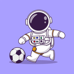 Cute astronaut playing soccer cartoon vector icon illustration. technology sport icon concept isolated premium vector flat cartoon style