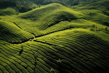 Fototapeta premium Fresh Green Tea Plantation in the Beautiful Malaysian Countryside