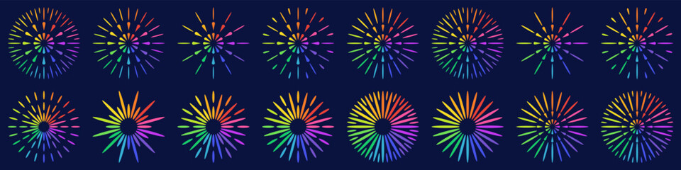 Set of creative fireworks explosion design vectors, ornament fireworks colorful design vector.