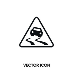  Slippery road vector icon. Modern, simple flat vector illustration for website or mobile app. Traffic sign symbol, logo illustration. Pixel perfect vector graphics	
