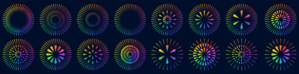 Set of creative fireworks explosion design vectors, ornament fireworks colorful design vector.