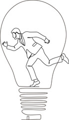 continuous line of stylish office worker man in lamp