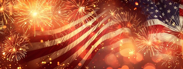 fireworks with the us flag on it is shown, in the style of detailed background elements, lightbox, light gold and light black, dark white and crimson, peder balke, neon grids, multilayered 