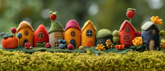 Decorative Houses And Plants Made Of Soft Wool. Generative AI