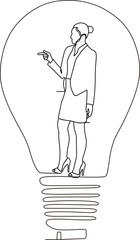 continuous line of stylish office worker woman inside lamp