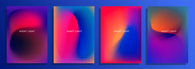 Abstract night light mesh gradient cover poster holographic background design set.