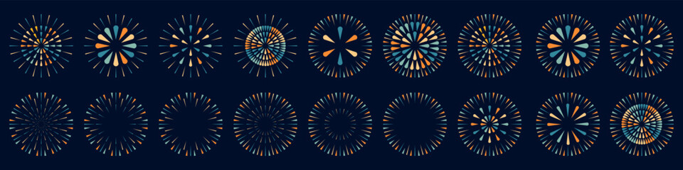 Set of creative fireworks explosion design vectors, ornament fireworks colorful design vector.