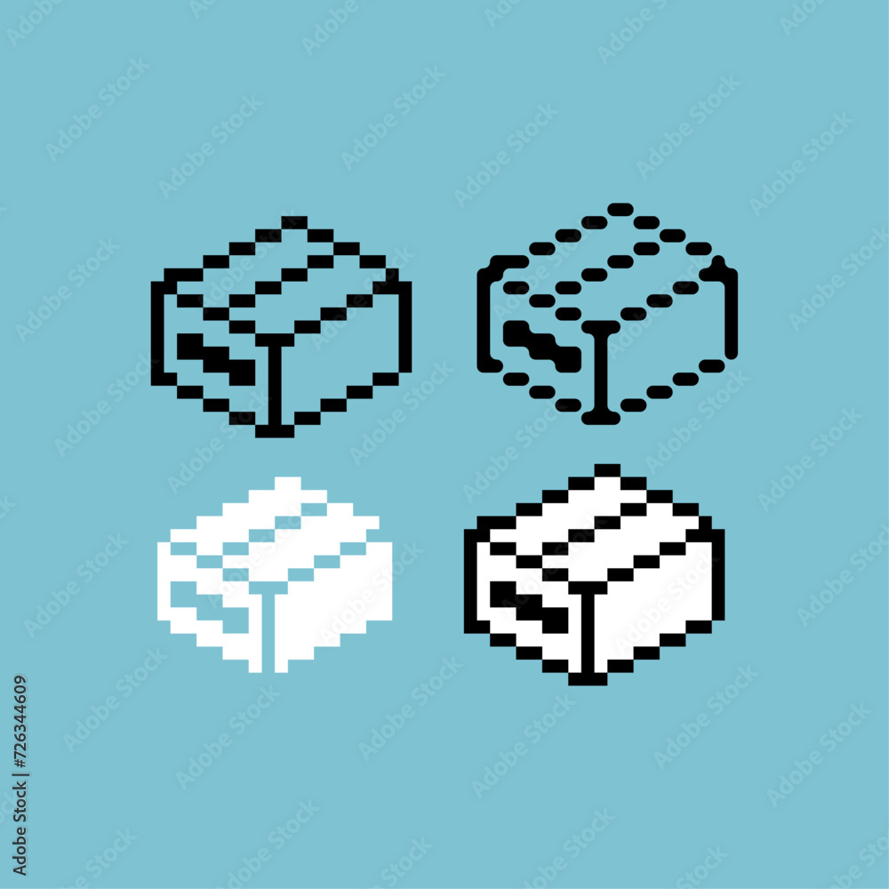 Poster pixel art outline sets icon of box icon variation color. paper box icon on pixelated style. 8bits pe