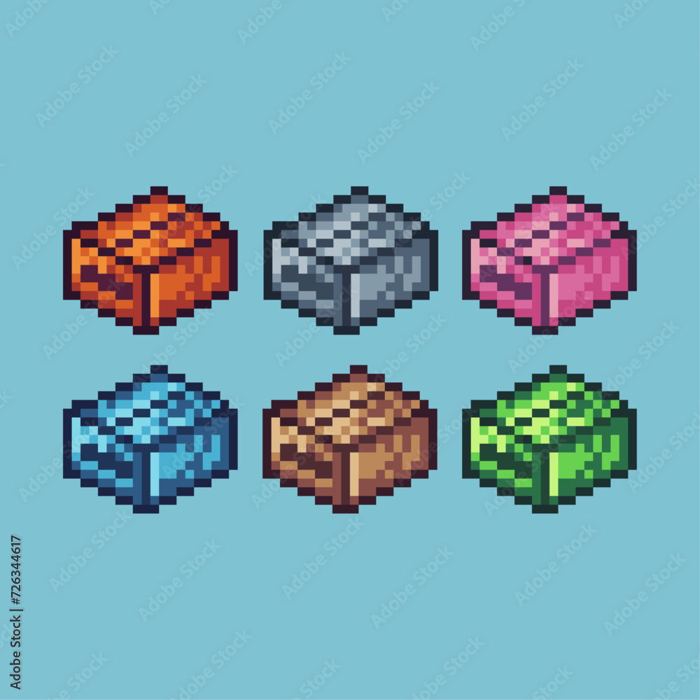Poster pixel art sets icon of box icon variation color. paper box icon on pixelated style. 8bits perfect fo