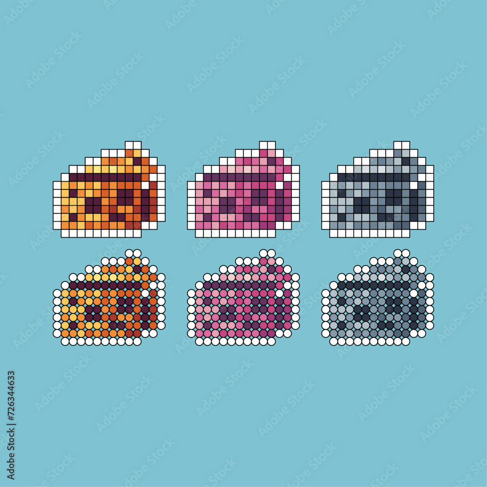 Poster pixel art stroke sets icon of cheese variation color. cheese icon on pixelated style. 8bits perfect 