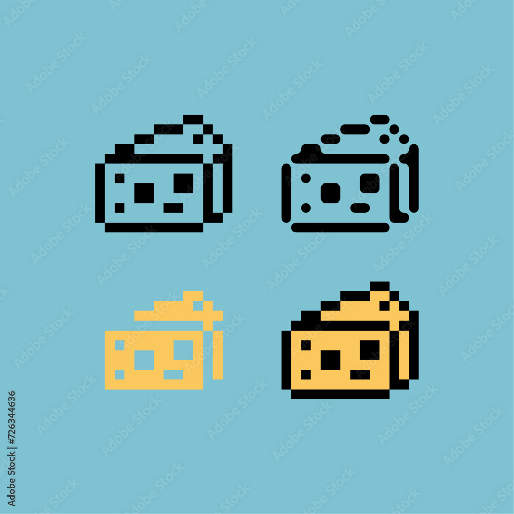 Poster pixel art outline sets icon of cheese variation color. cheese icon on pixelated style. 8bits perfect