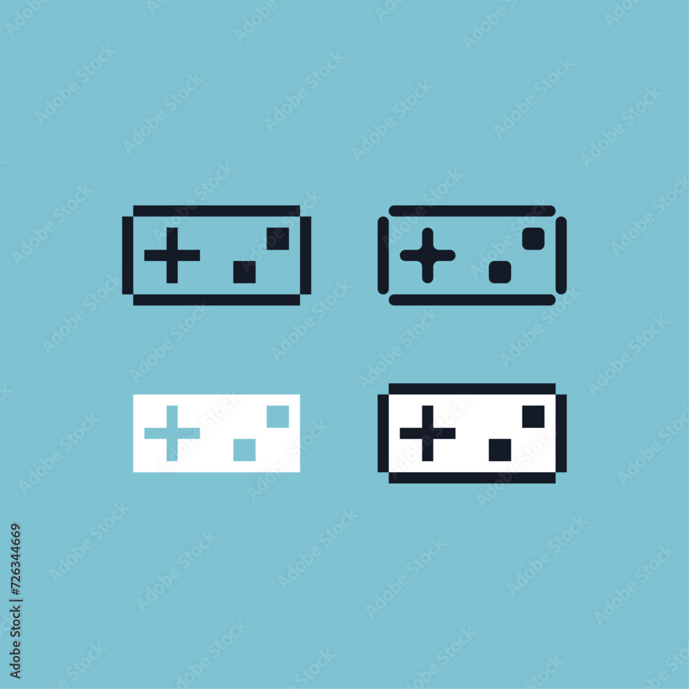 Poster pixel art outline sets icon of joystick pad variation color. game joy icon on pixelated style. 8bits