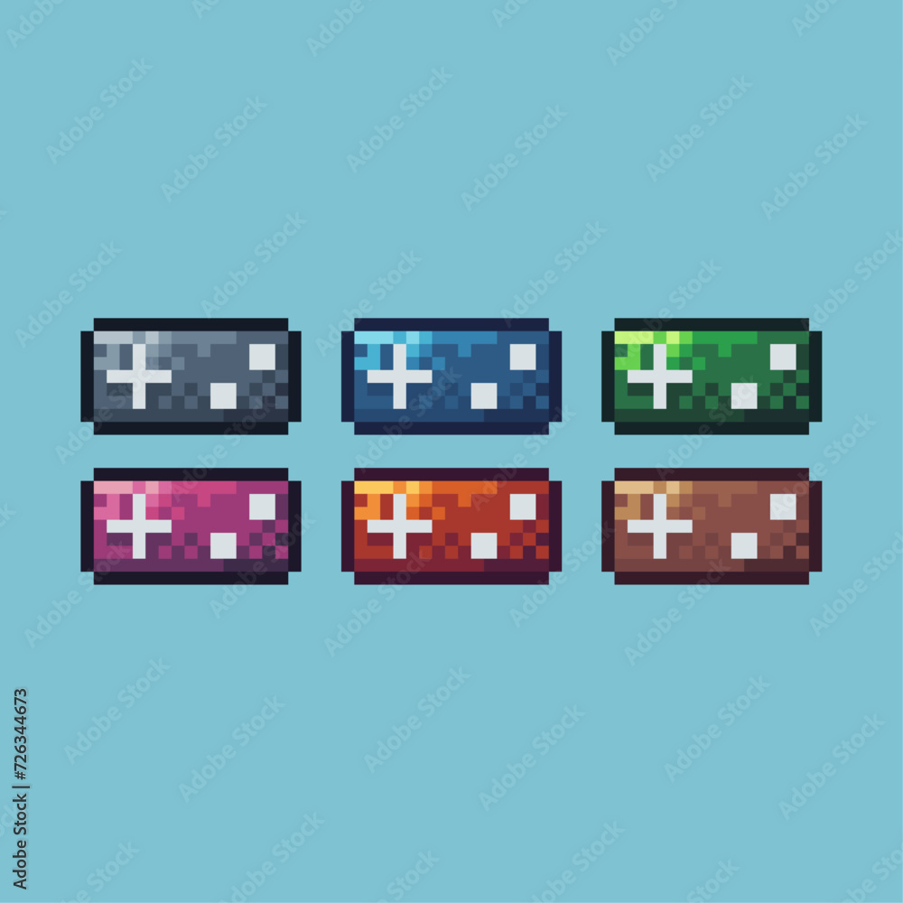 Fototapete pixel art sets icon of joystick pad variation color. game joy icon on pixelated style. 8bits perfect