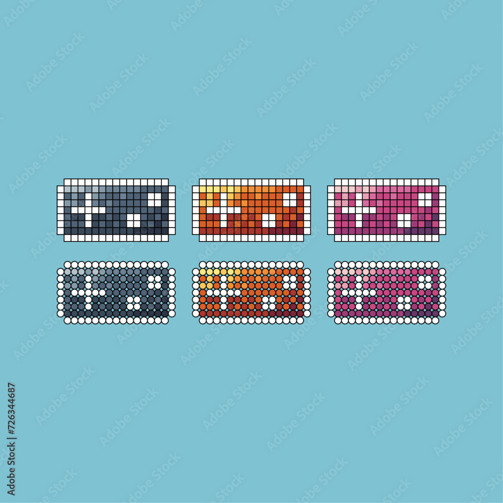 Poster pixel art stroke sets icon of joystick pad variation color. game joy icon on pixelated style. 8bits 