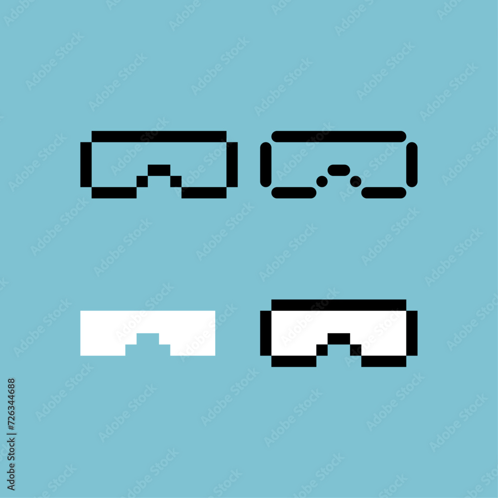 Poster pixel art outline sets icon of glasses variation color. glasses icon on pixelated style. 8bits perfe