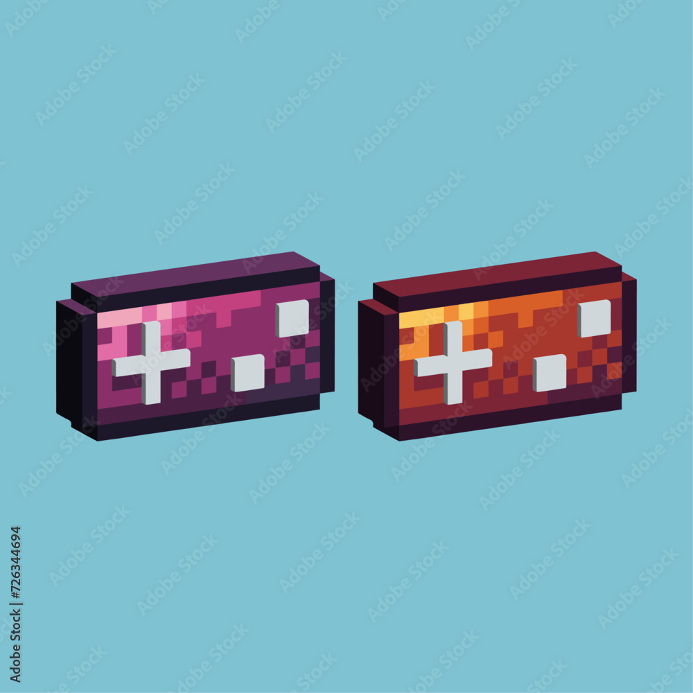 Poster isometric pixel art 3d of game joy stick icon for items asset.game pad icon on pixelated style.8bits