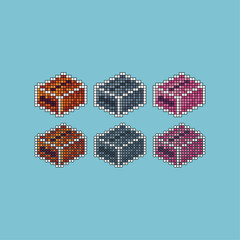 Pixel art stroke sets icon of box icon variation color. paper box icon on pixelated style. 8bits perfect for game asset or design asset element for your game design. Simple pixel art icon asset.