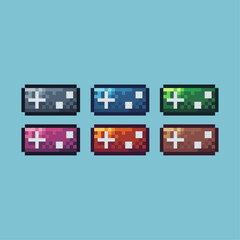 Pixel art sets icon of joystick pad variation color. Game joy icon on pixelated style. 8bits perfect for game asset or design asset element for your game design. Simple pixel art icon asset.