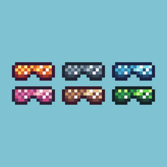 Obraz premium Pixel art sets icon of glasses variation color. Glasses icon on pixelated style. 8bits perfect for game asset or design asset element for your game design. Simple pixel art icon asset.