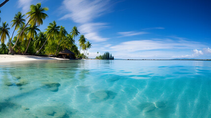 Fototapeta na wymiar Tropical Beach Paradise: Clear Water and Palm Trees