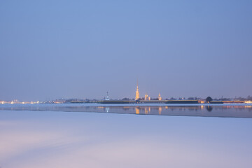 Twilight over the Peter and Paul Fortress and the Neva. Saint Petersburg. Russia