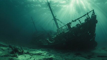 Undersea view of sunken shipwreck