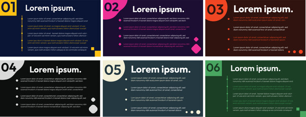Presentation slides templates collection backgrounds in multi color, editable presentation template vector backdrop.