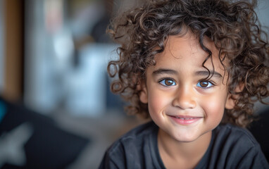 Close-Up Portrait of a Child With Curly Hair - Powered by Adobe
